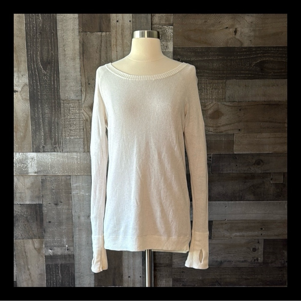 Lululemon white ribbed sweater small sporty athleisure activewear workout yoga